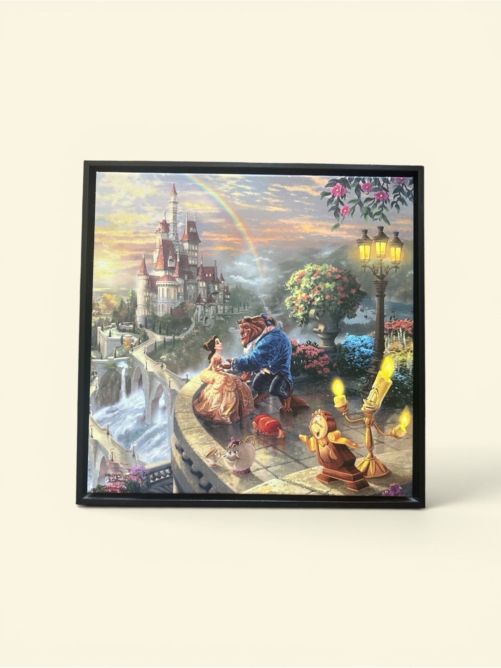 Thomas Kinkade Disney Beauty and the Beast Canvas Wall Art Colorful Fairy Tale
